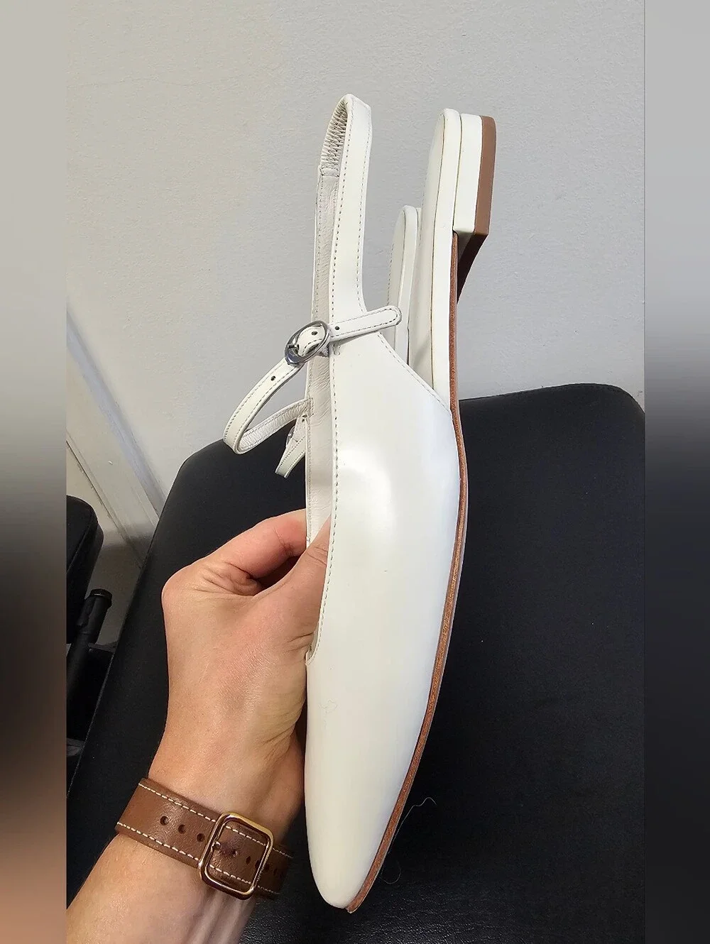 Reformation Claire Slingback Mules Sandals White Leather Size 11